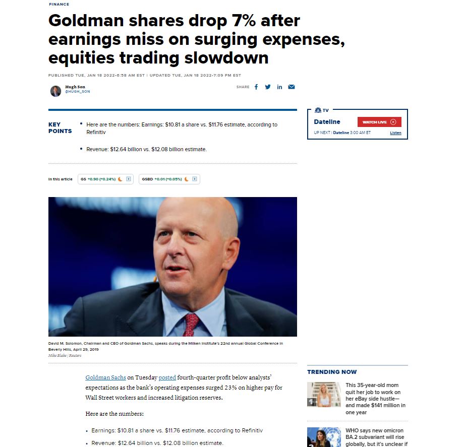 Goldman Sachs a chuté de 7%