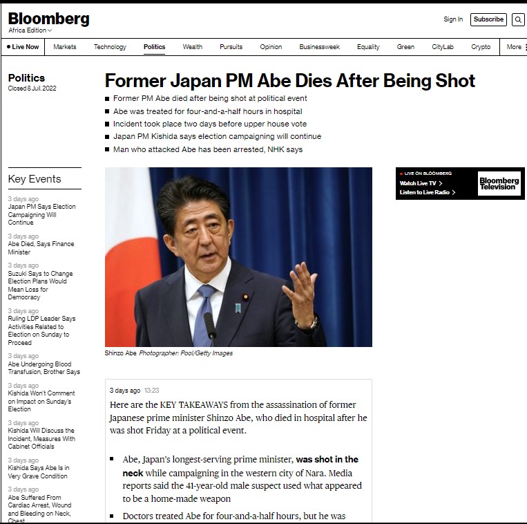 Assassinat de l'ancien premier ministre japonais