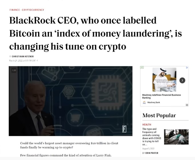BlackRock, Bitcoin d'indice de blanchiment d'argent