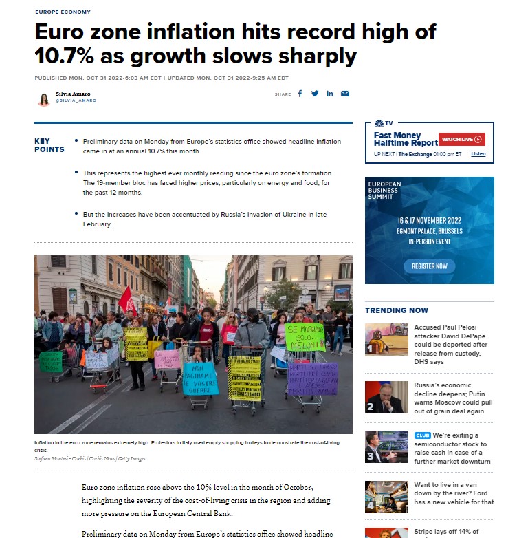 L'inflation record en Europe