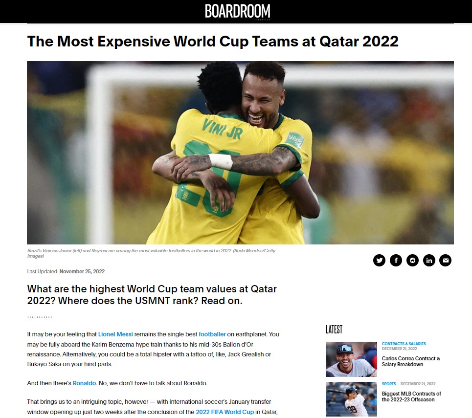 Les équipes de la Coupe du monde les plus chères à Qatar 2022